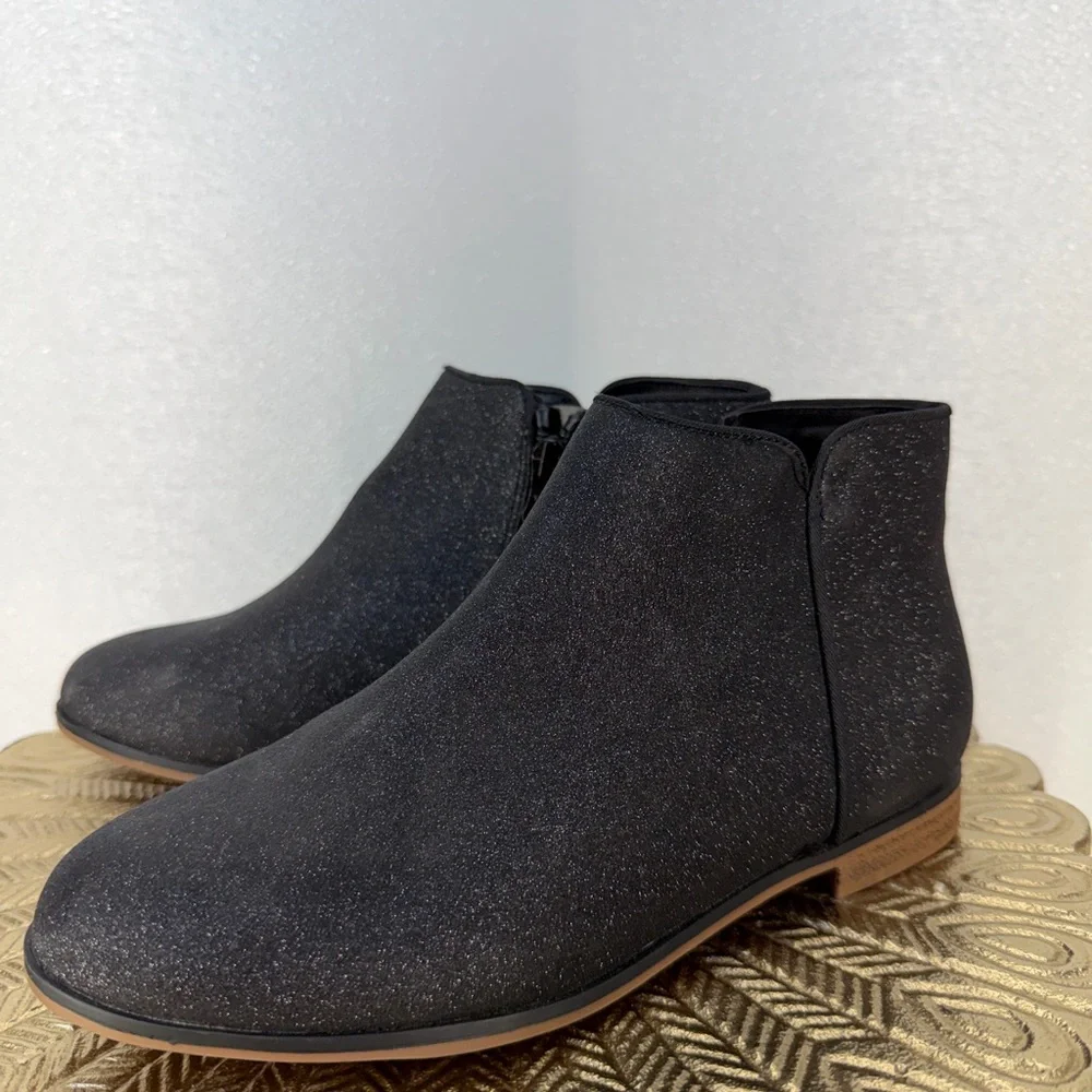 Cat & Jack Girls Black Glitter Ankle Boots‎ Size 4 | Zip Side Sparkle Booties